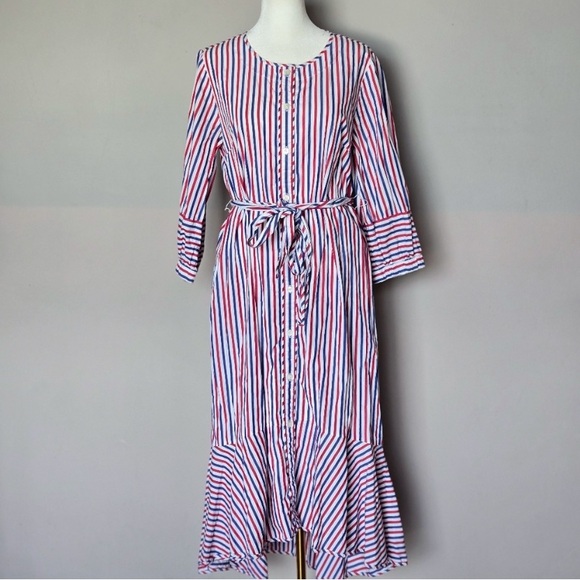 J. Crew Red, White, and Blue Striped Midi Dress - Picture 2 of 5